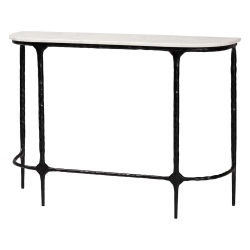 Baxton Studio Edsel Marble Console Table - Modern Rustic Accent Table with Hand-Forged Metal Frame for Living Room or Entryway, Rounded